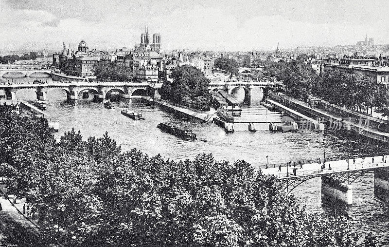 巴黎街景服务aerial view of the river and l '的île de la cité